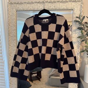 Madewell Checkered Crew Neck Sweater in Black and Tan